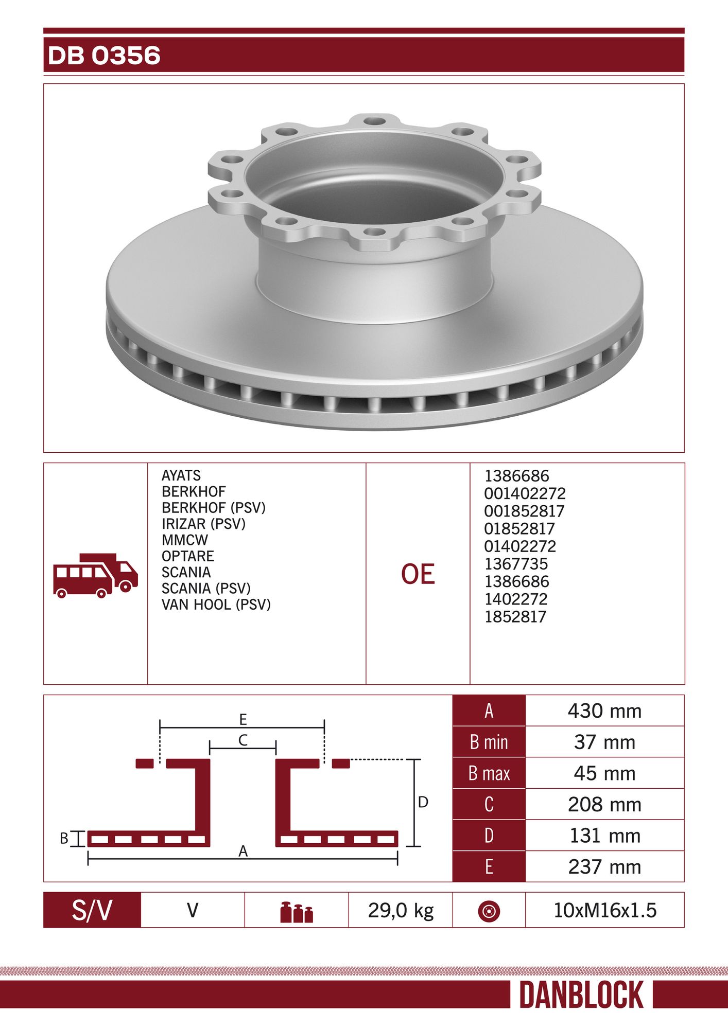 Disc frana DB 0356 DANBLOCK